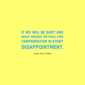 Henry David Thoreau If we will be quiet and ready enough, we shall find compensation in every disappointment.